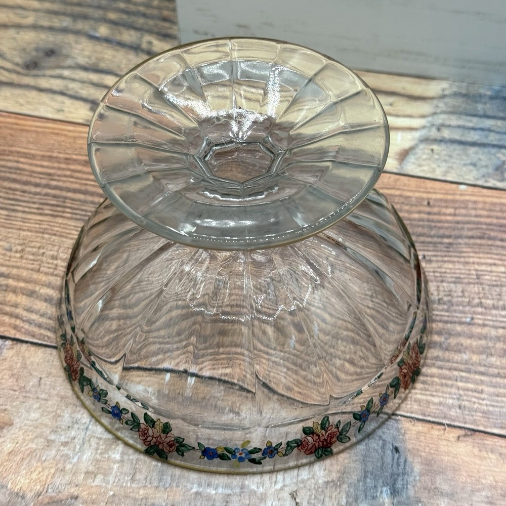 Vintage Glass Compote Pedestal Bowl UV REACTIVE‎ Maganese Hand-Painted Floral - Picture 8 of 8